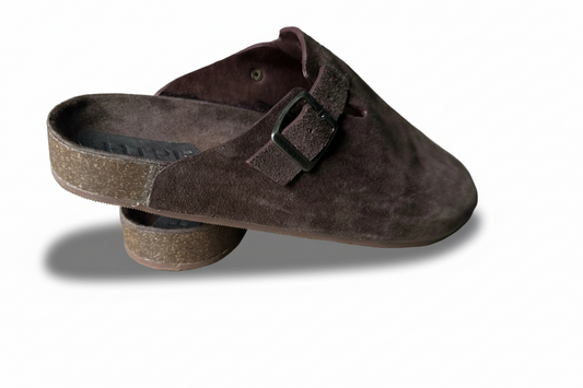 Brown suede clogs